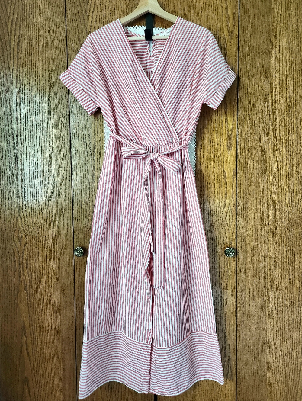 Ces Femme Red & White Striped Faux Wrap Jumper with Tie Waist